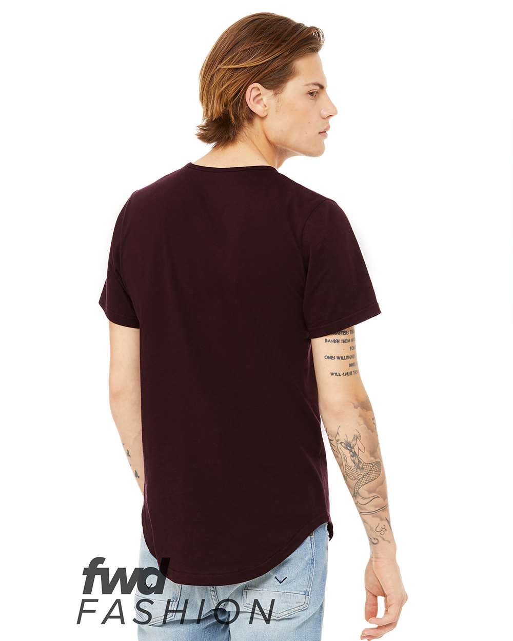 Men's Jersey Curved Hem Tee - Back - B00106103 - Oxblood Black