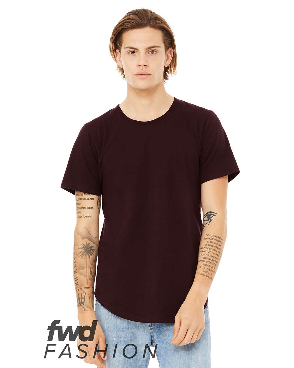 Men's Jersey Curved Hem Tee - Front - B00106103 - Oxblood Black