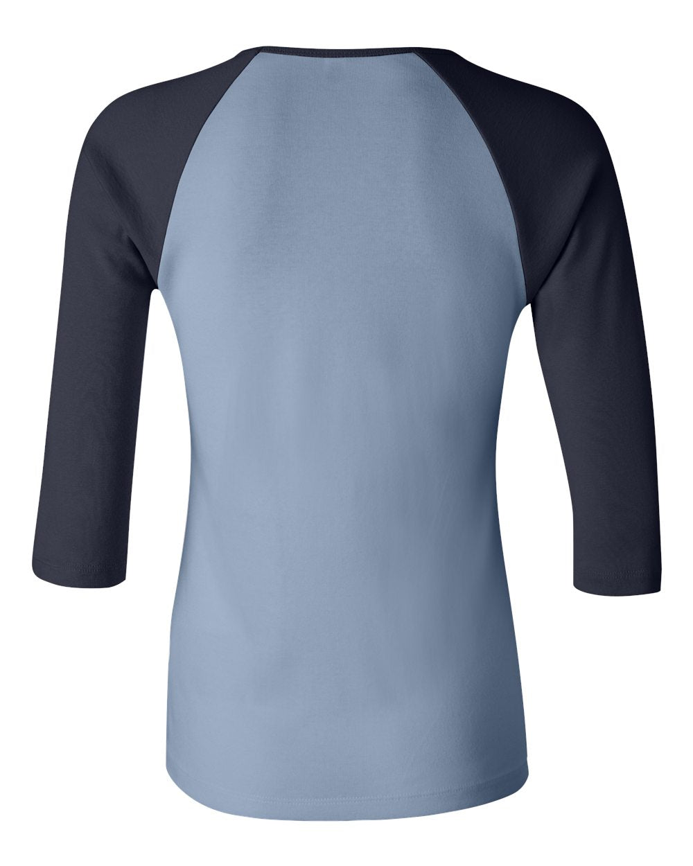 Women’s 1X1 Baby Rib Raglan Three-Quarter Sleeve Tee - Back - B54806263 - Baby Blue/ Navy
