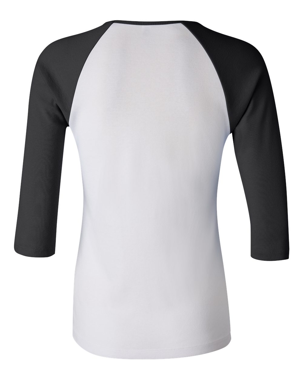 Women’s 1X1 Baby Rib Raglan Three-Quarter Sleeve Tee - Back - B54806503 - White/ Black