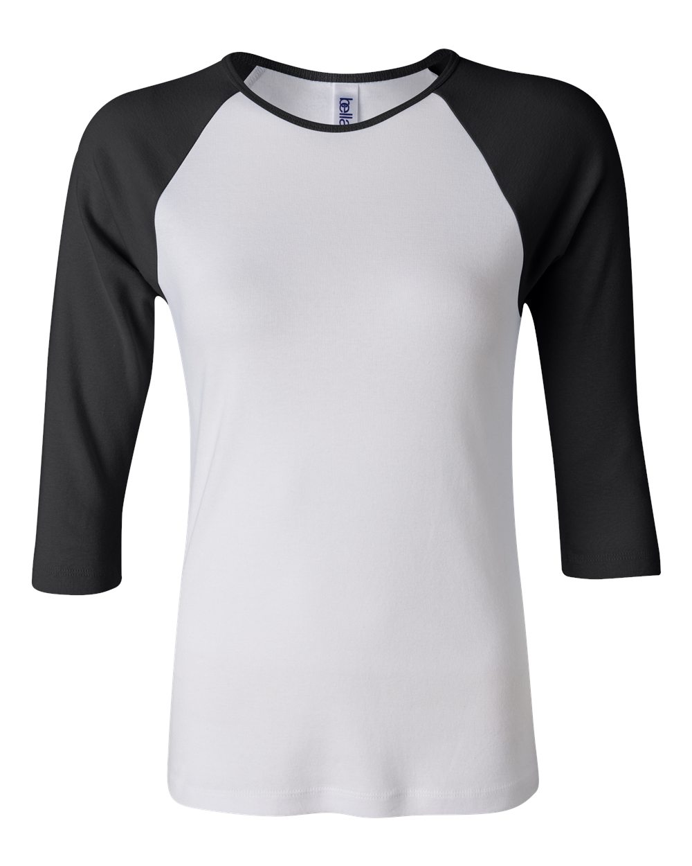 Women’s 1X1 Baby Rib Raglan Three-Quarter Sleeve Tee - Front - B54806503 - White/ Black