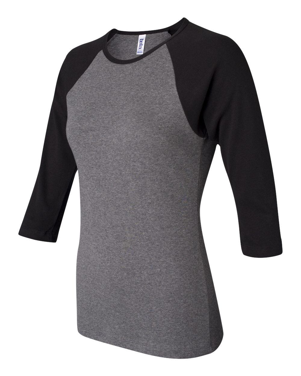 Women’s 1X1 Baby Rib Raglan Three-Quarter Sleeve Tee - Side - B54806073 - Deep Heather/ Black