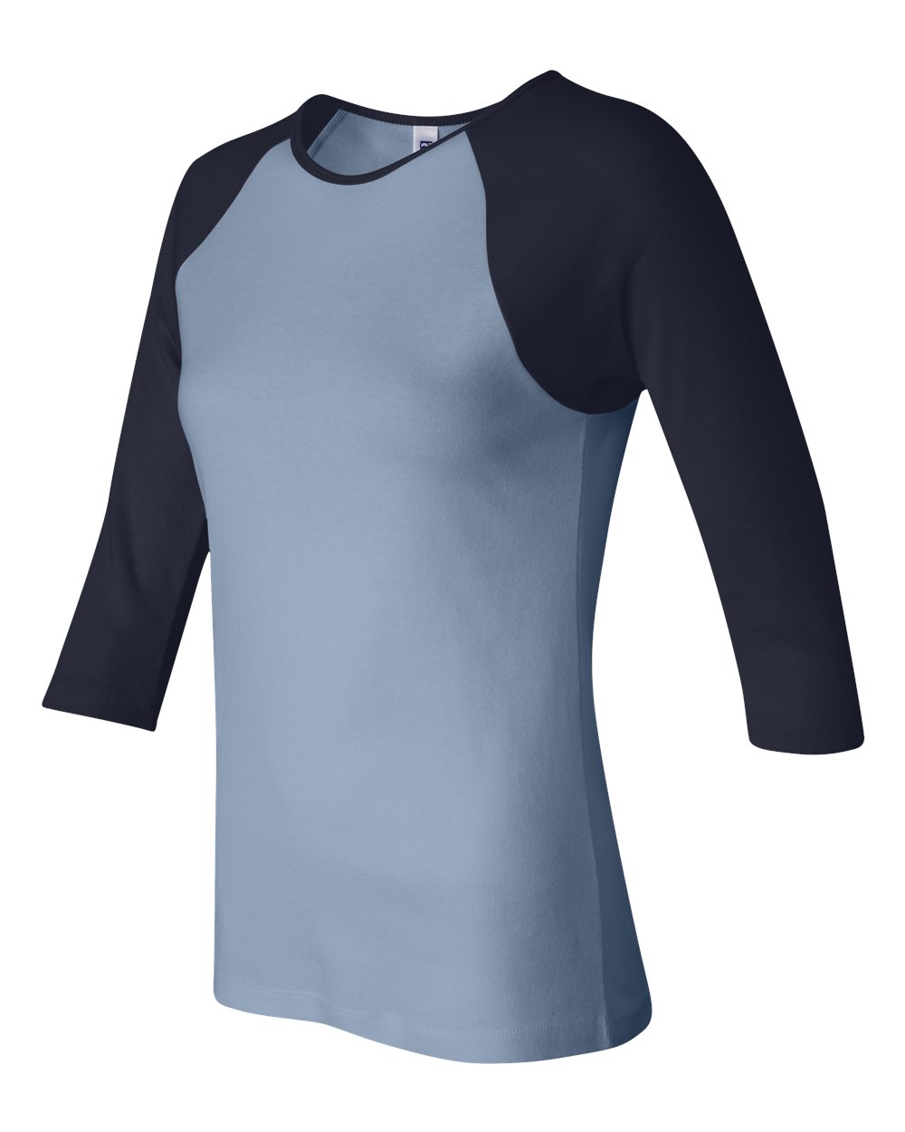 Women’s 1X1 Baby Rib Raglan Three-Quarter Sleeve Tee - Side - B54806263 - Baby Blue/ Navy