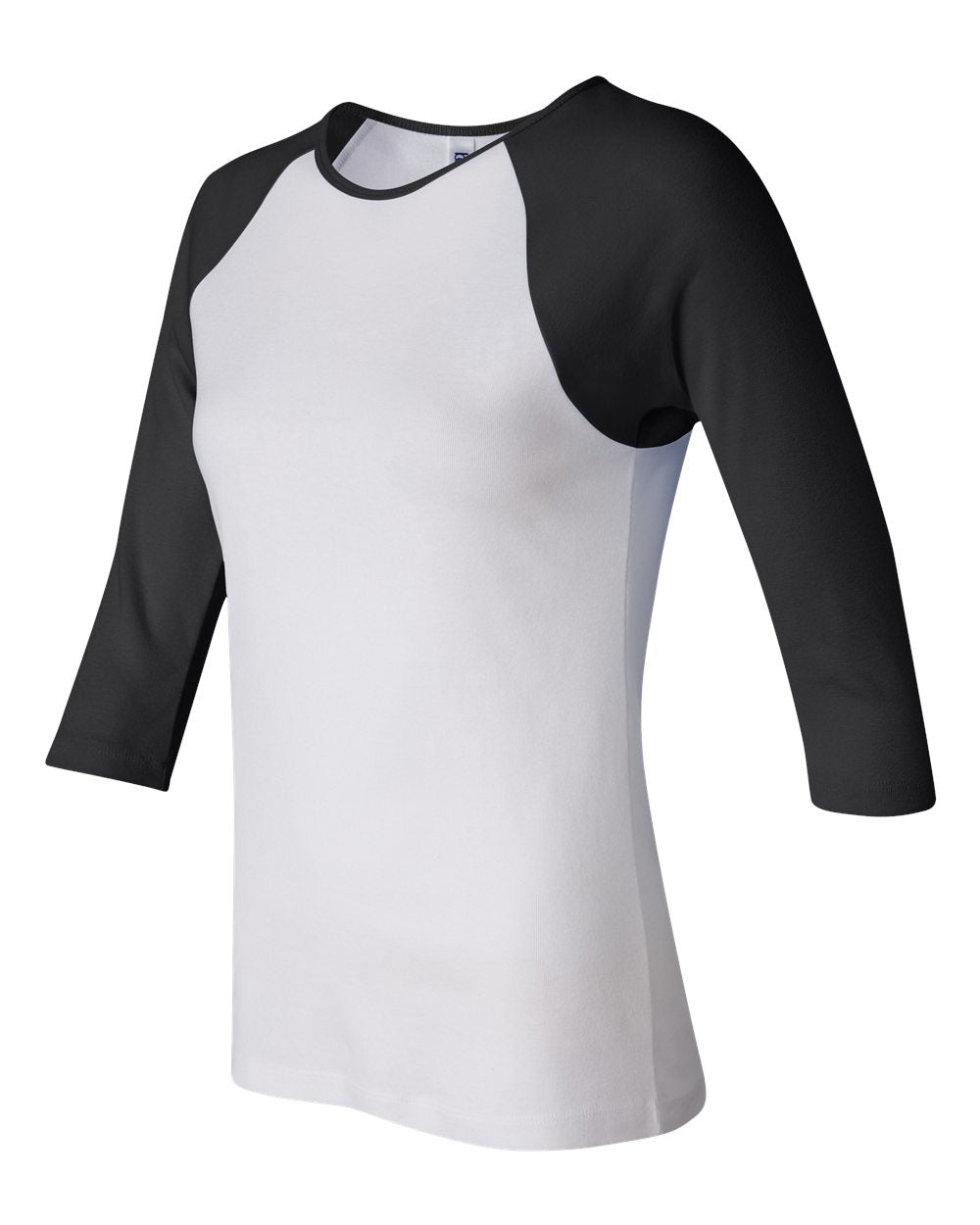 Women’s 1X1 Baby Rib Raglan Three-Quarter Sleeve Tee - Side - B54806503 - White/ Black