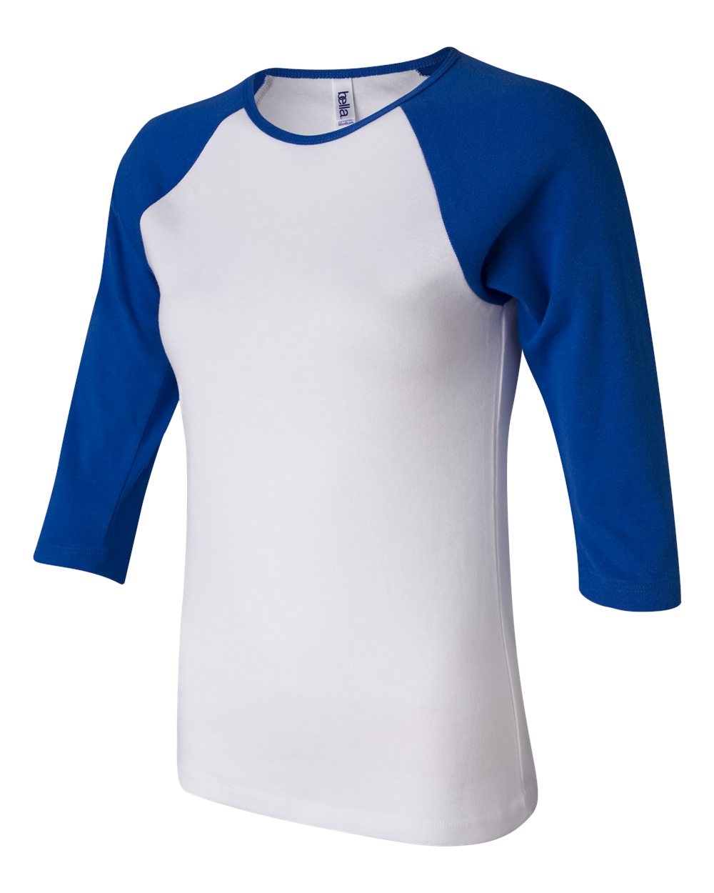 Women’s 1X1 Baby Rib Raglan Three-Quarter Sleeve Tee - Side - B54806753 - White/ True Royal