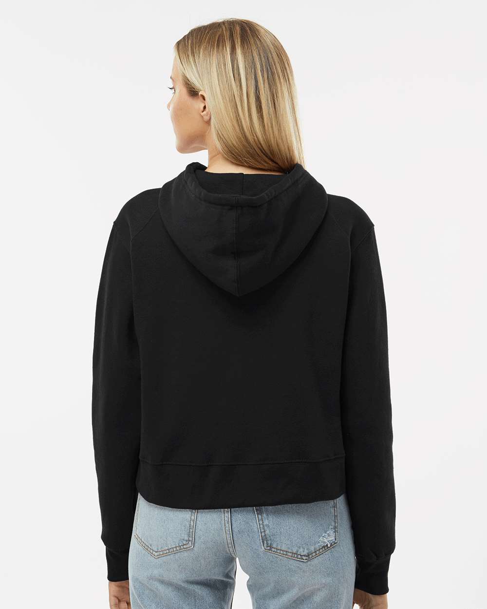 Women's Crop Hooded Sweatshirt - OnModelBack - B21485508 - Black