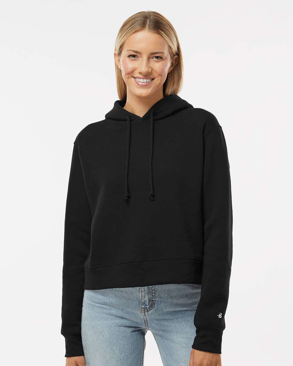 Women's Crop Hooded Sweatshirt - OnModelFront - B21485508 - Black
