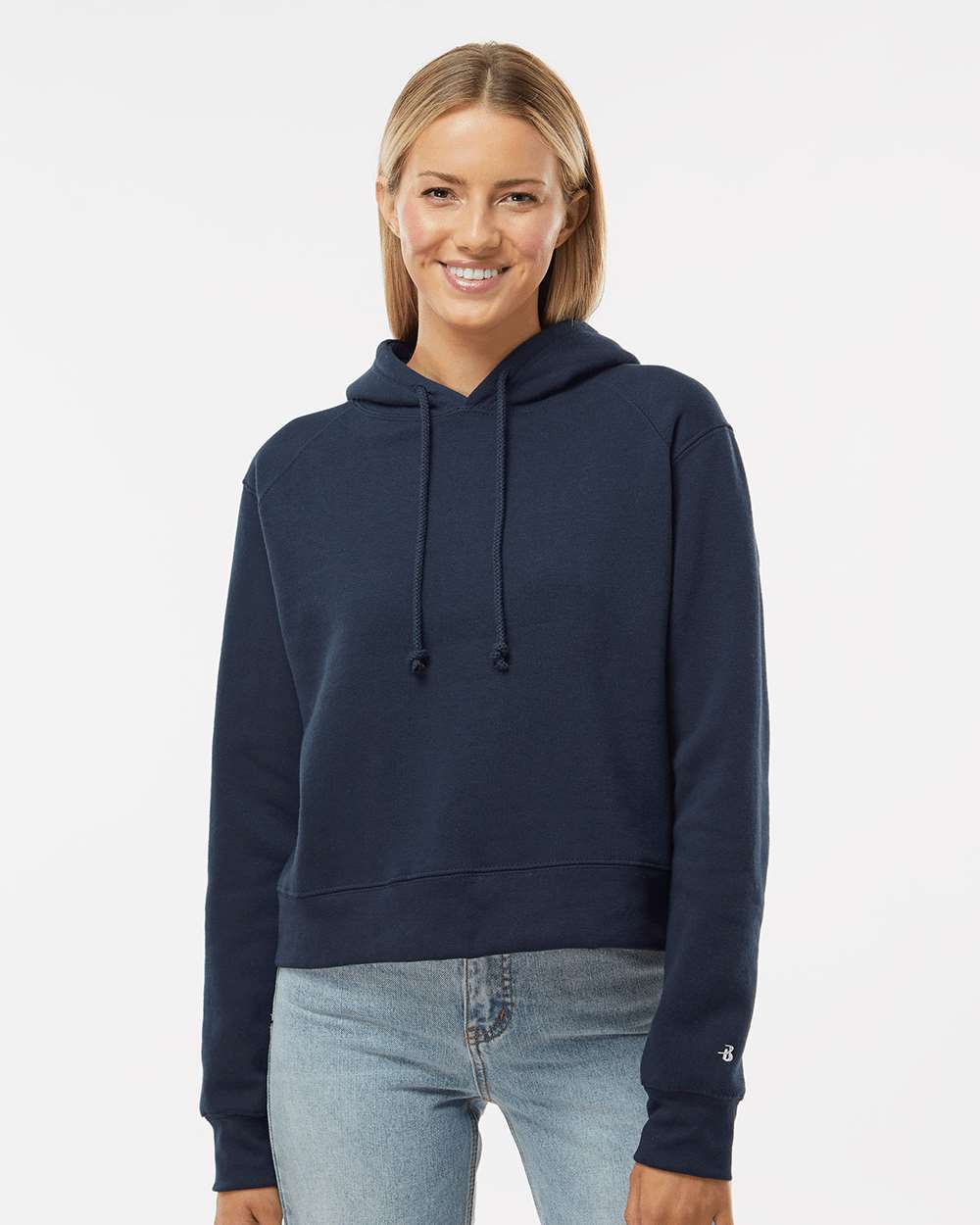 Women's Crop Hooded Sweatshirt - OnModelFront - B21485658 - Navy