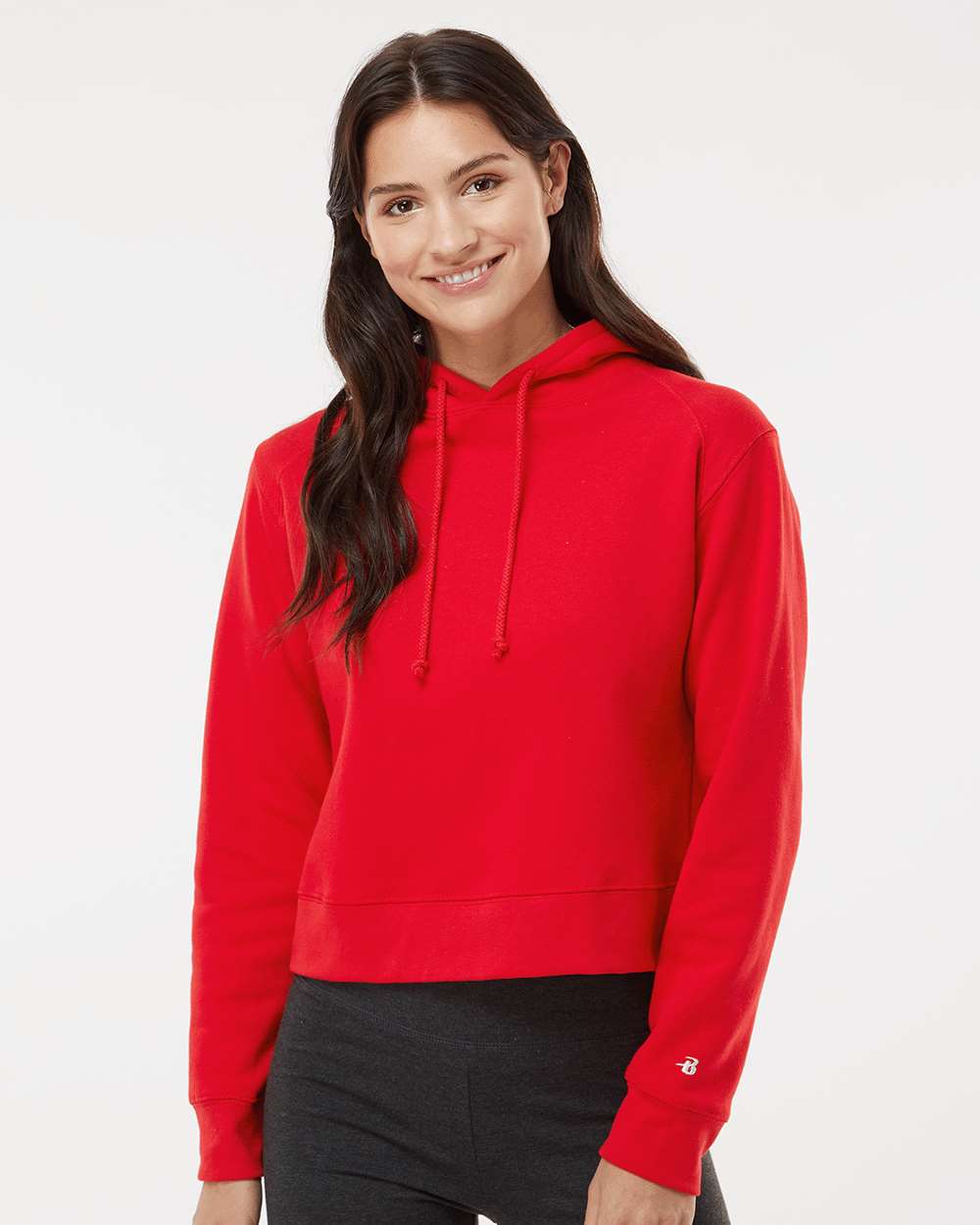 Women's Crop Hooded Sweatshirt - OnModelFront - B21485708 - Red