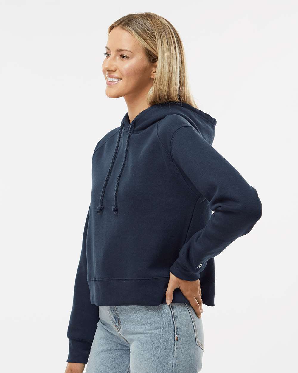 Women's Crop Hooded Sweatshirt - OnModelSide - B21485658 - Navy