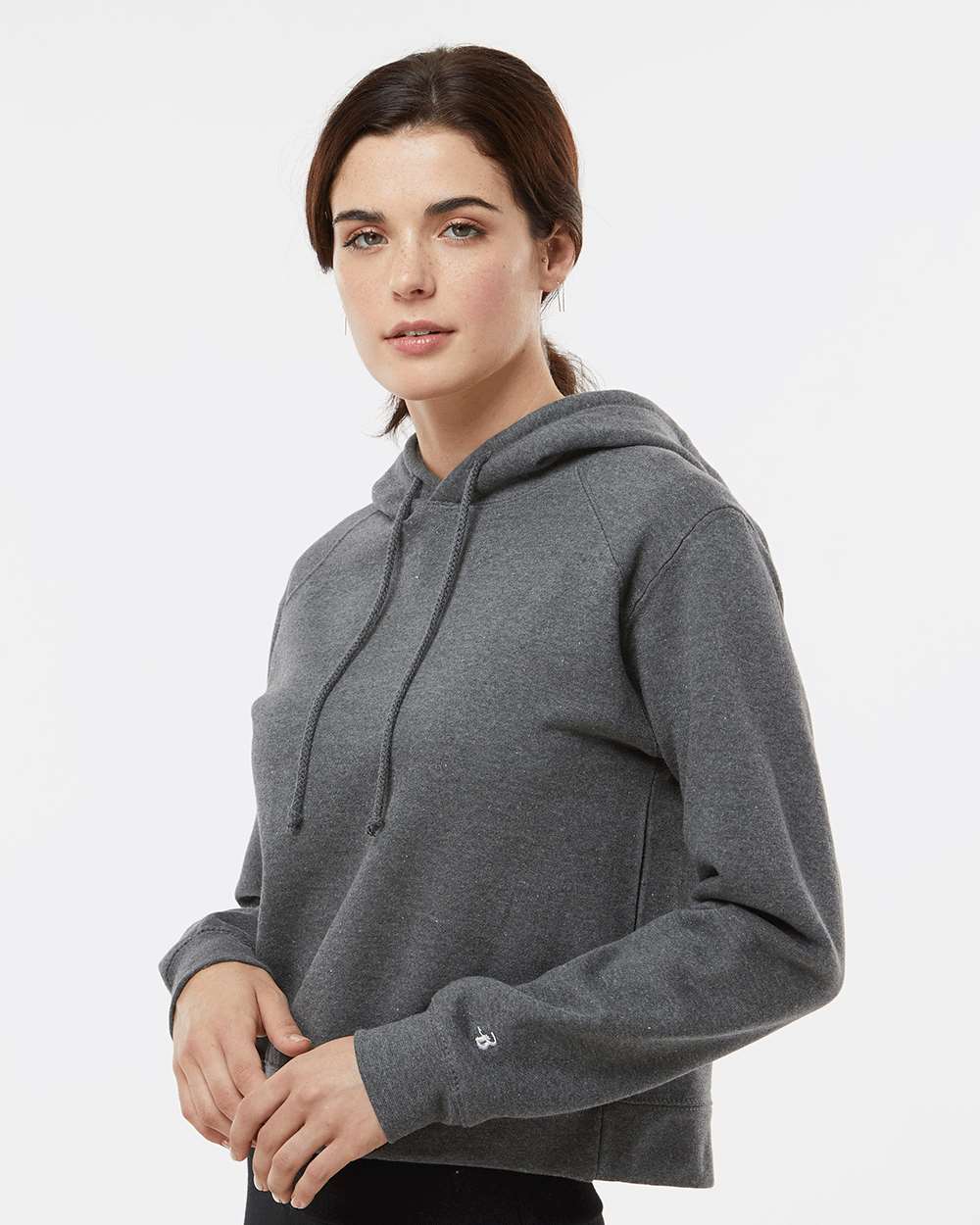 Women's Crop Hooded Sweatshirt - OnModelSide - B21485678 - Charcoal