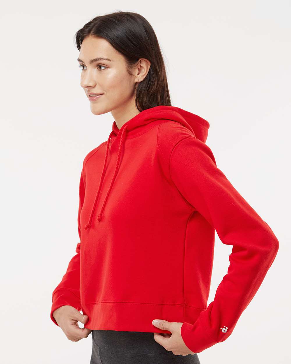 Women's Crop Hooded Sweatshirt - OnModelSide - B21485708 - Red