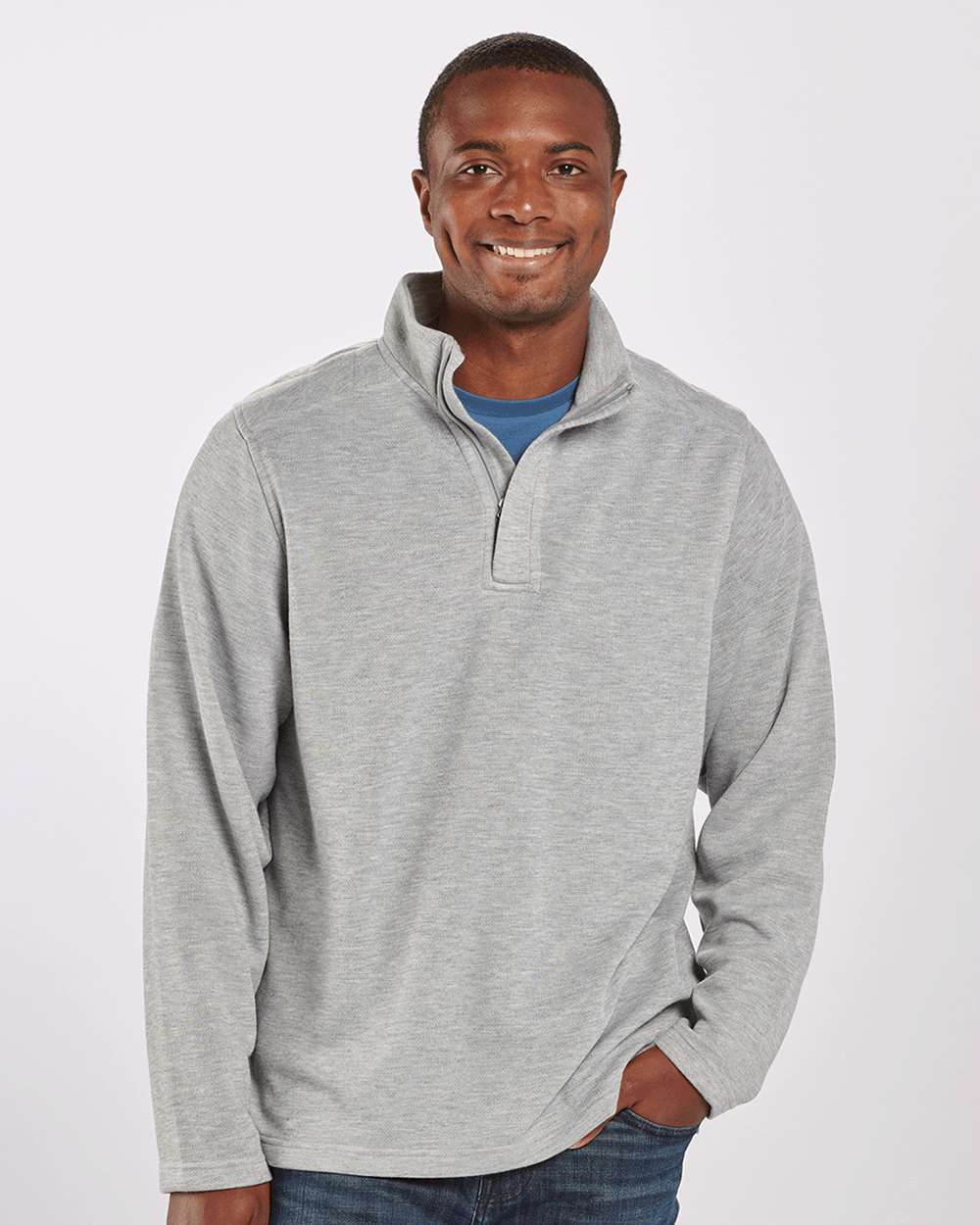 Unisex Sullivan Quarter-Zip Pullover - OnModelFront - B12903091 - Oxford Heather
