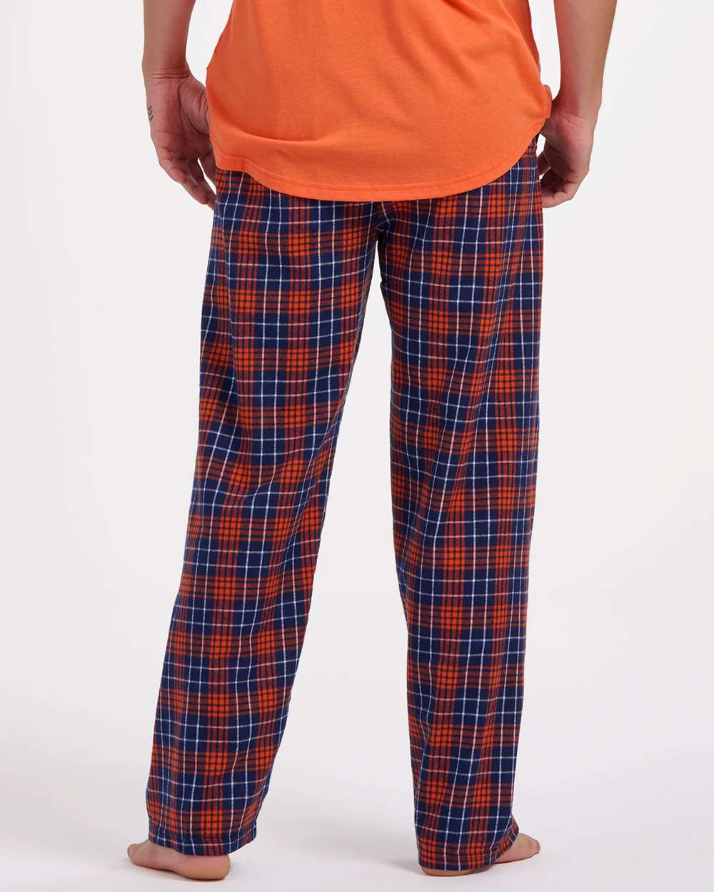 Men's Harley Flannel Pants - OnModelBack - B13203341 - Navy/ Orange Plaid