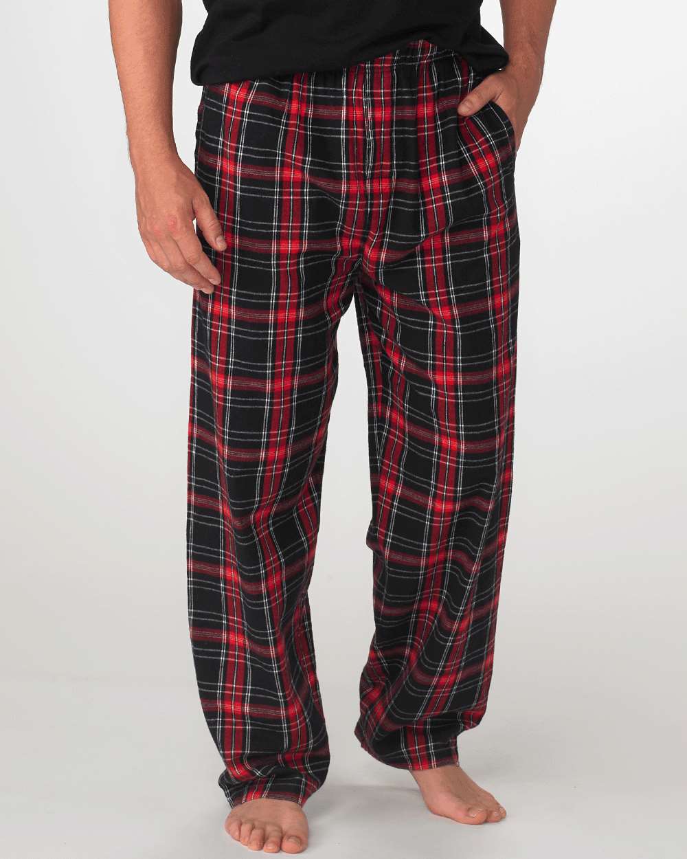 Men's Harley Flannel Pants - OnModelFront - B13203951 - Black/ Red Kingston Plaid