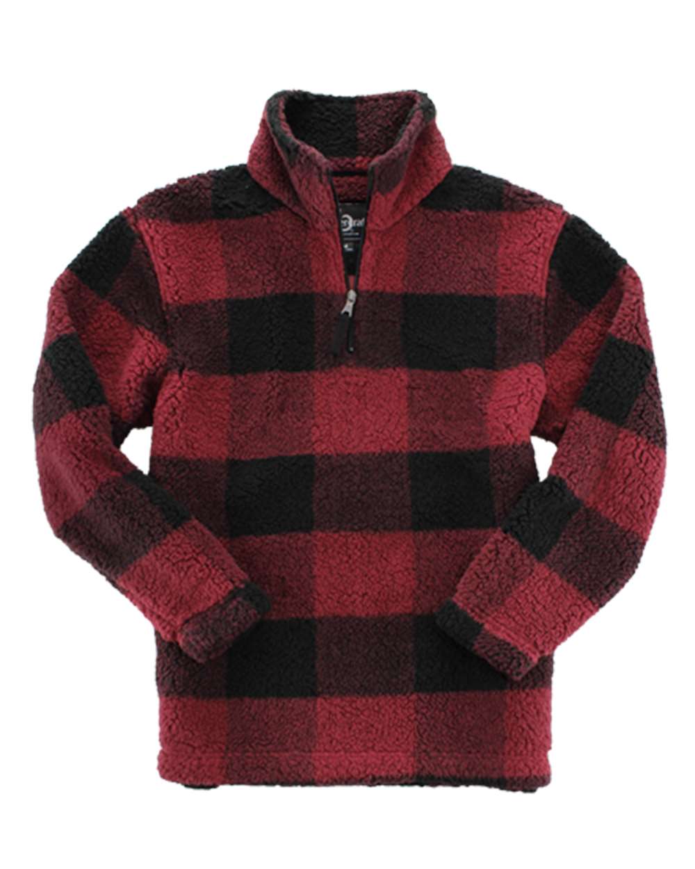 Unisex Sherpa Fleece Quarter-Zip Pullover - Front - B36703562 - Garnet/ Black Buffalo Plaid
