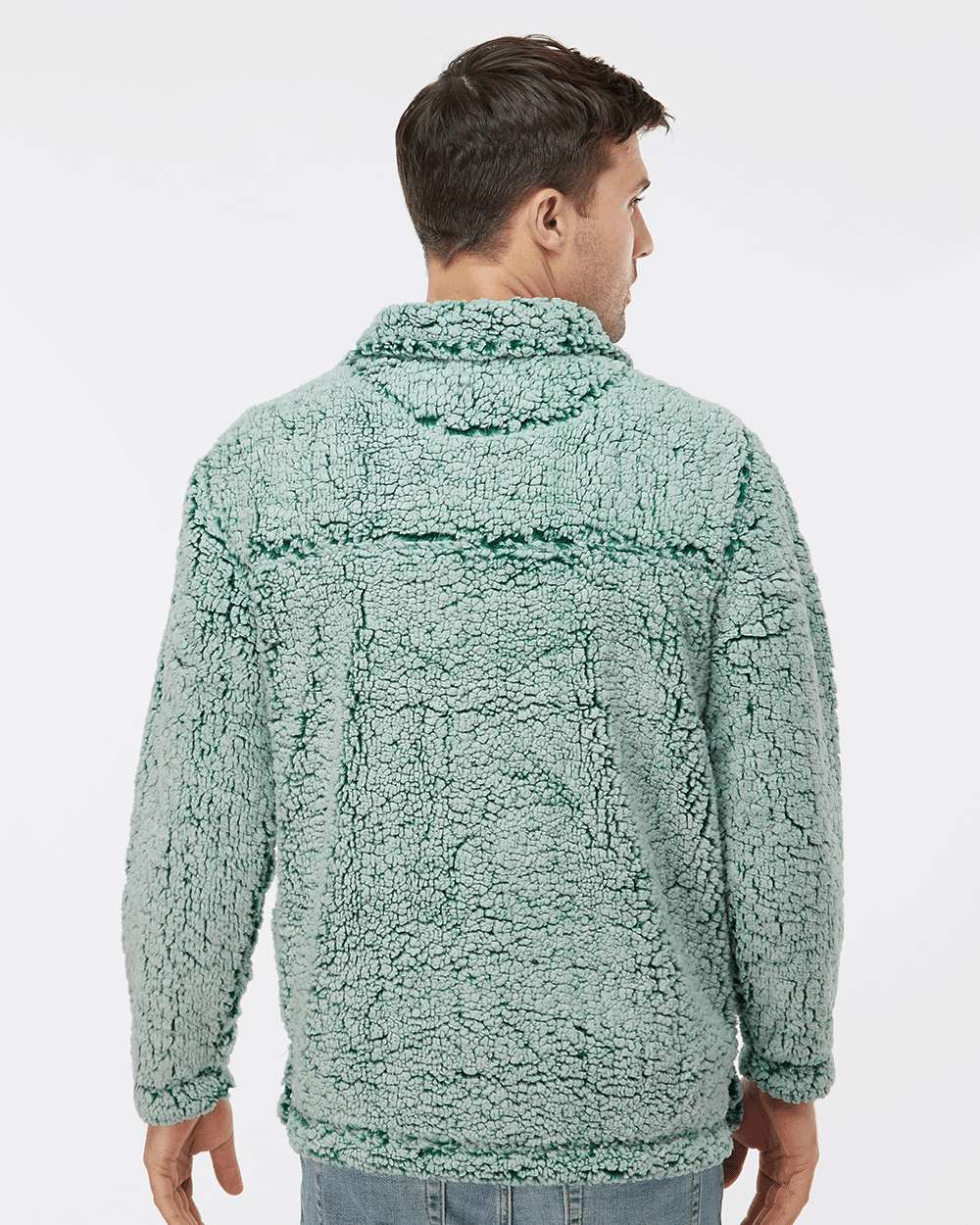 Unisex Sherpa Fleece Quarter-Zip Pullover - OnModelBack - B36703542 - Frosty Hunter