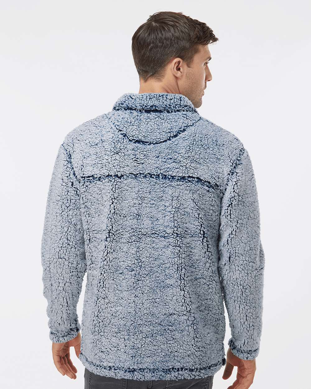 Unisex Sherpa Fleece Quarter-Zip Pullover - OnModelBack - B36703652 - Frosty Navy