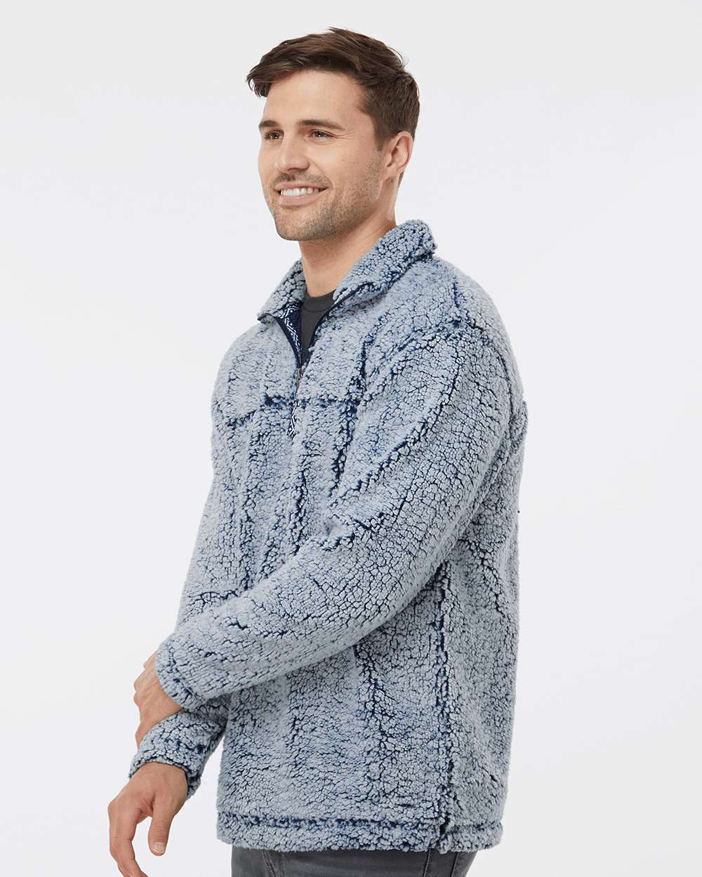 Unisex Sherpa Fleece Quarter-Zip Pullover - OnModelSide - B36703652 - Frosty Navy
