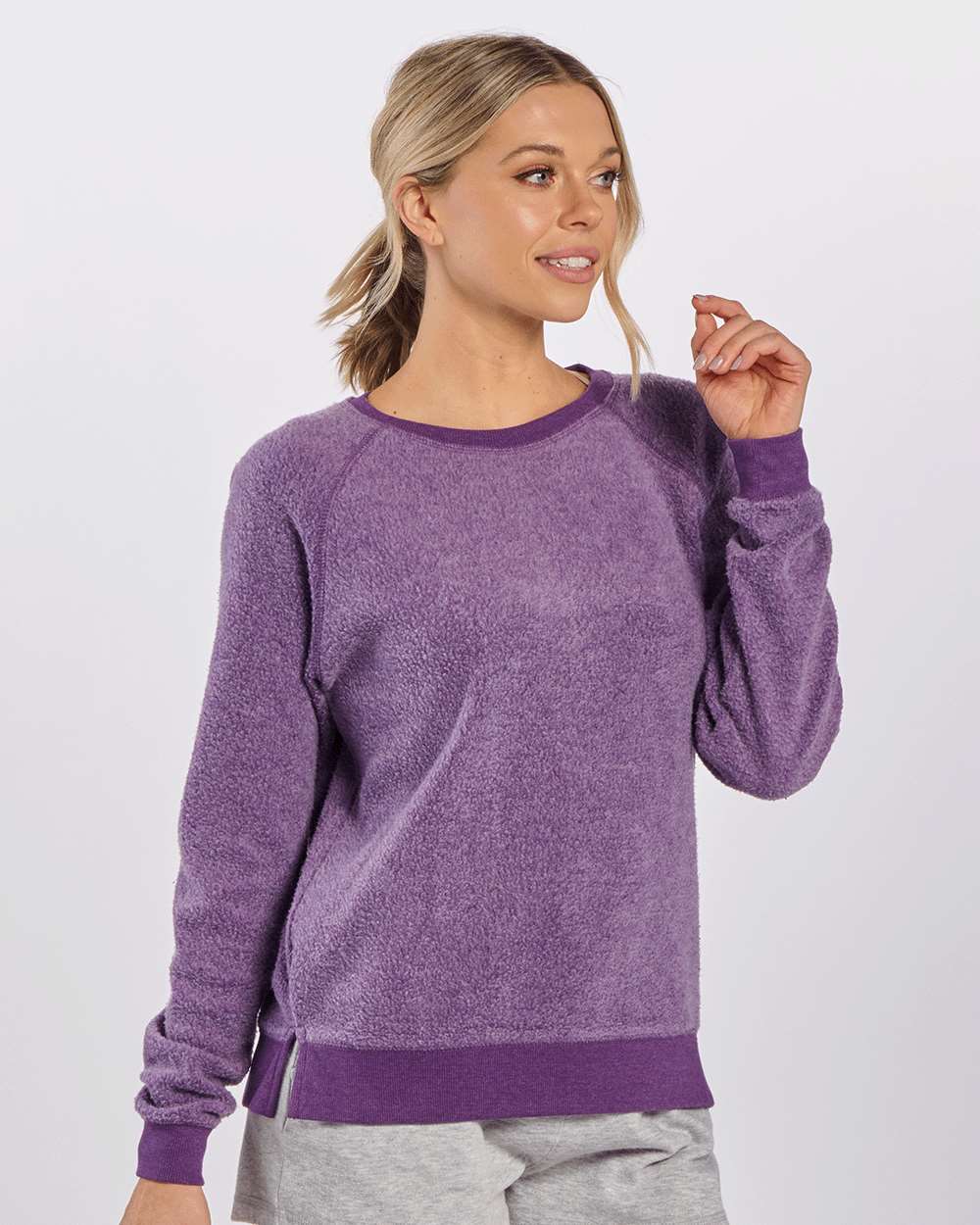 Women's Fleece Out Pullover - OnModelFront - B17703671 - Purple