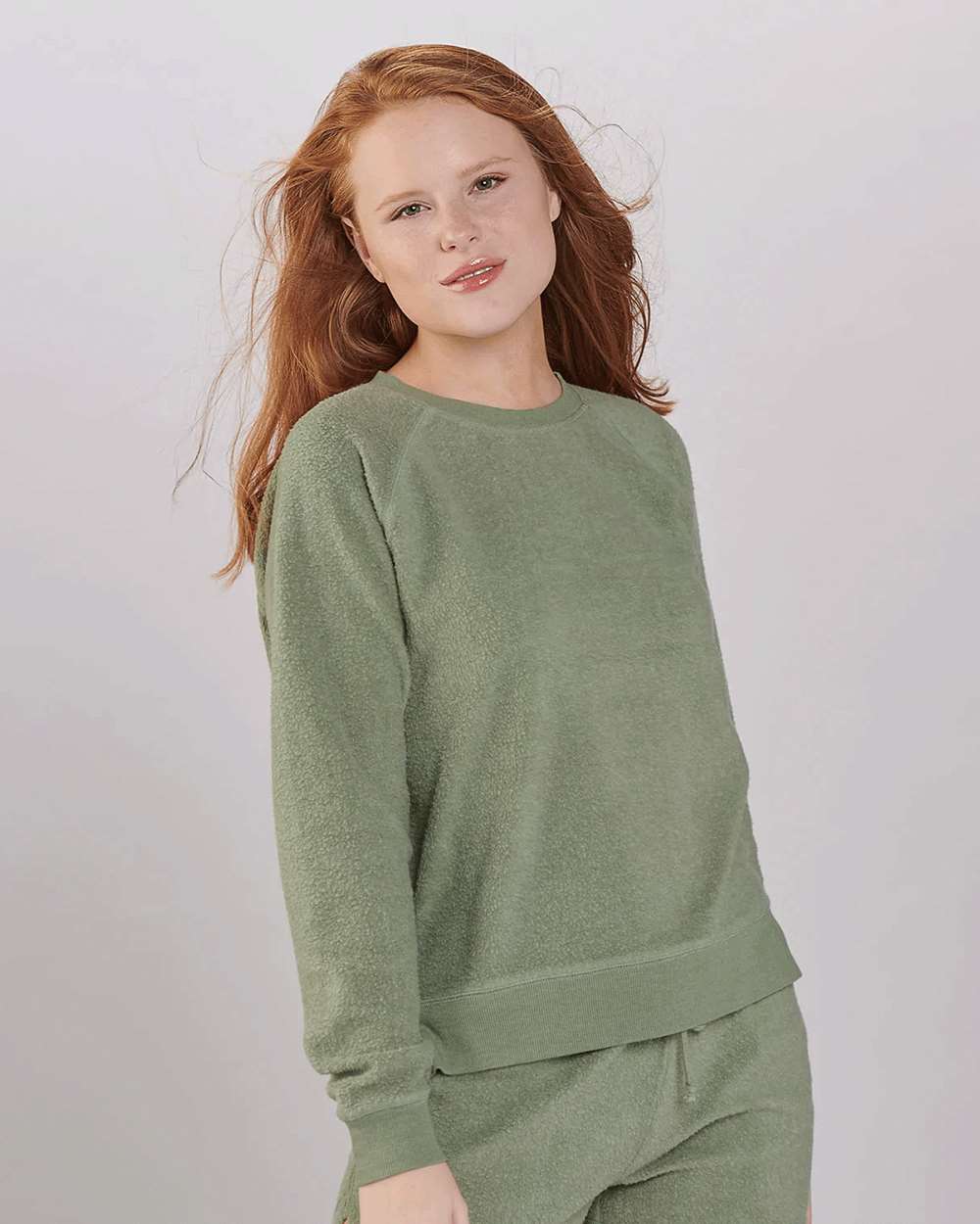 Women's Fleece Out Pullover - OnModelSide - B17703541 - Sage