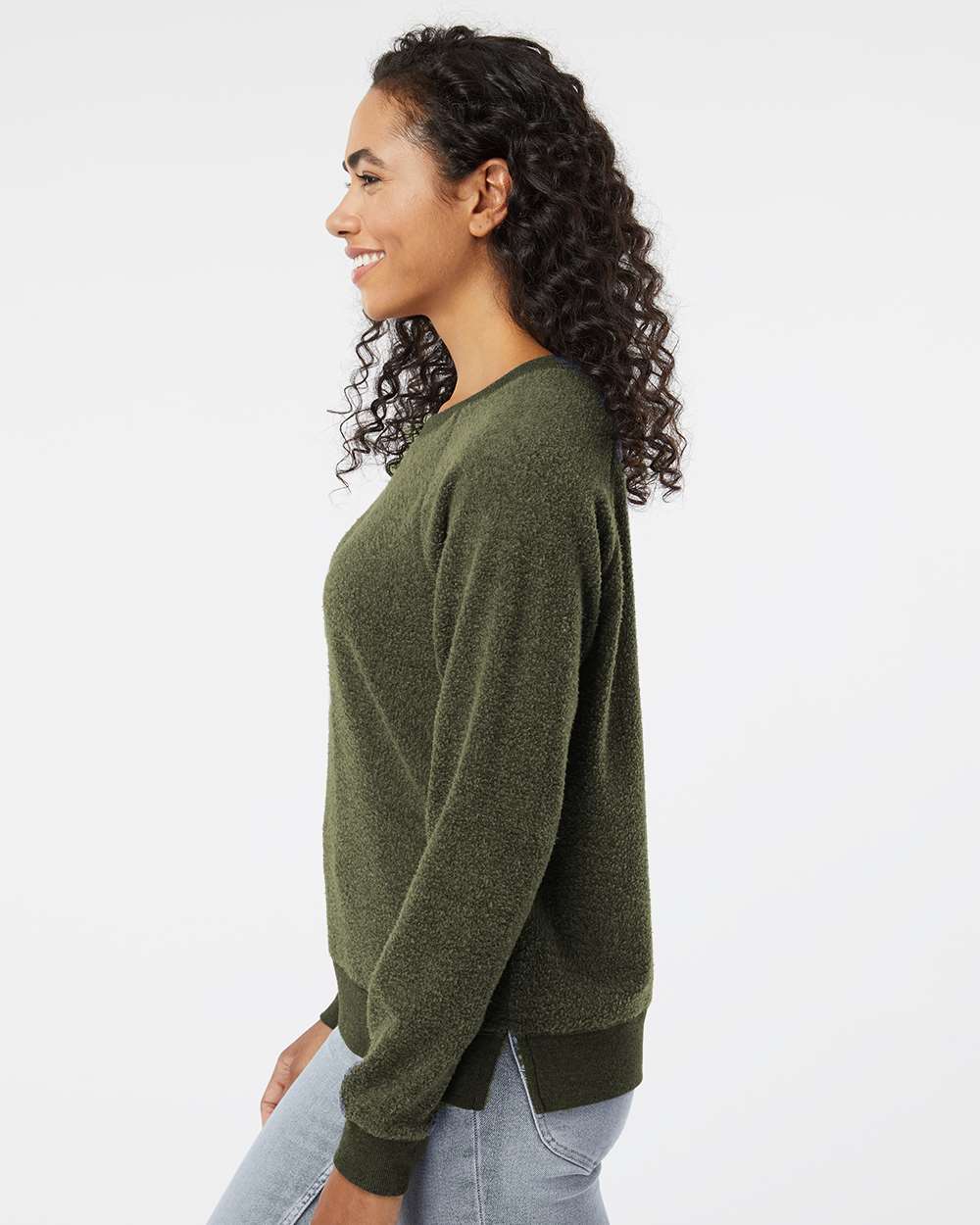 Women's Fleece Out Pullover - OnModelSide - B17703551 - Olive
