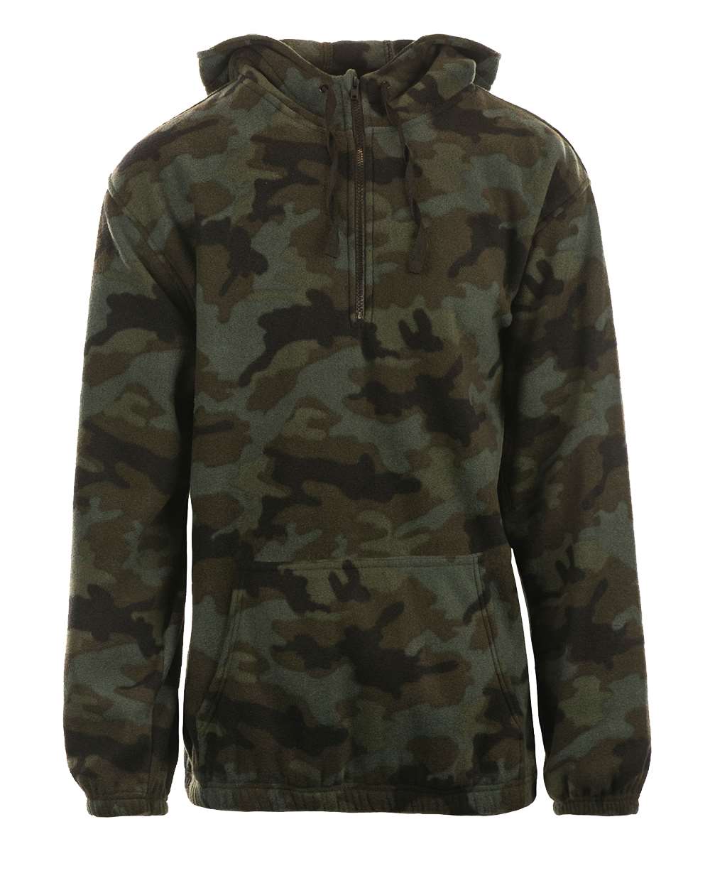 Men's Polar Fleece Quarter-Zip Hooded Pullover - Front - B16986543 - Green Camo