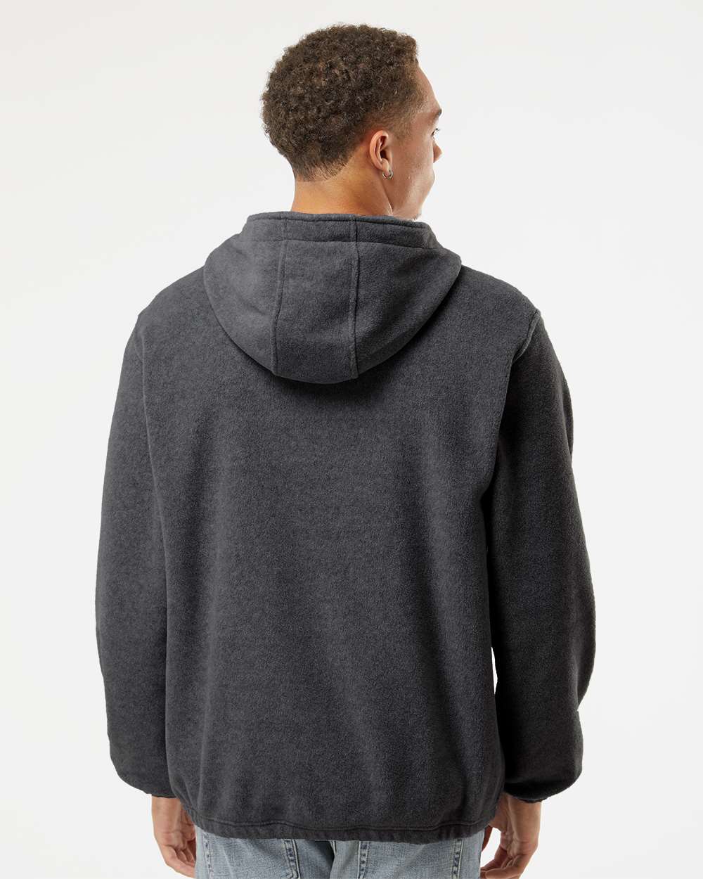 Men's Polar Fleece Quarter-Zip Hooded Pullover - OnModelBack - B16986093 - Heather Charcoal