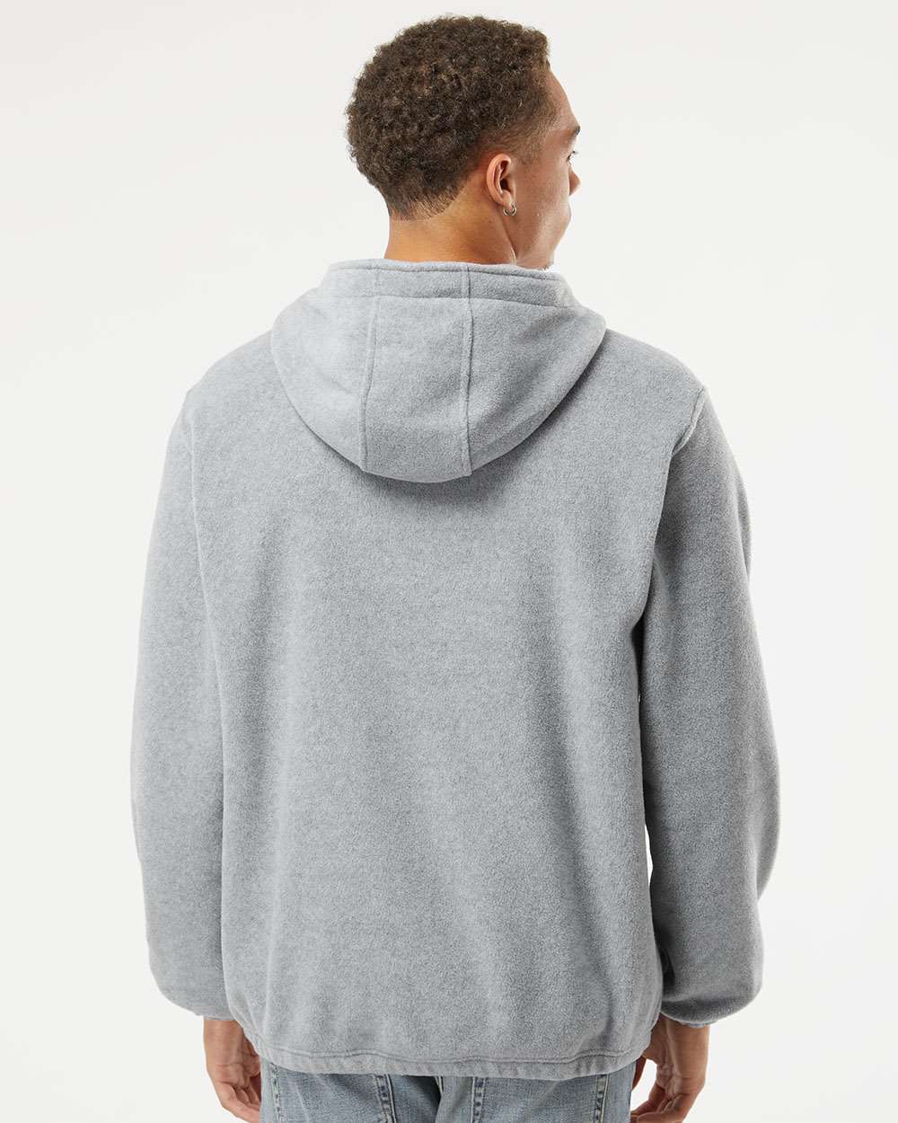 Men's Polar Fleece Quarter-Zip Hooded Pullover - OnModelBack - B16986103 - Heather Grey