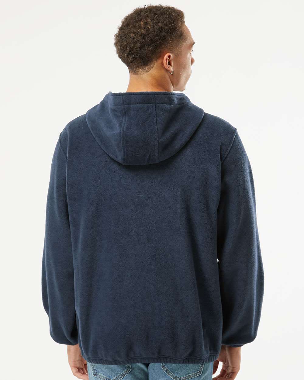 Men's Polar Fleece Quarter-Zip Hooded Pullover - OnModelBack - B16986653 - Navy