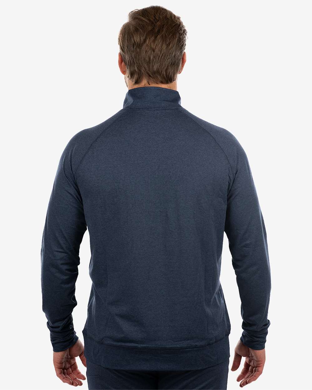 Men's Dawn to Dusk Quarter-Zip Pullover - OnModelBack - B00886653 - Heather Ink Blue