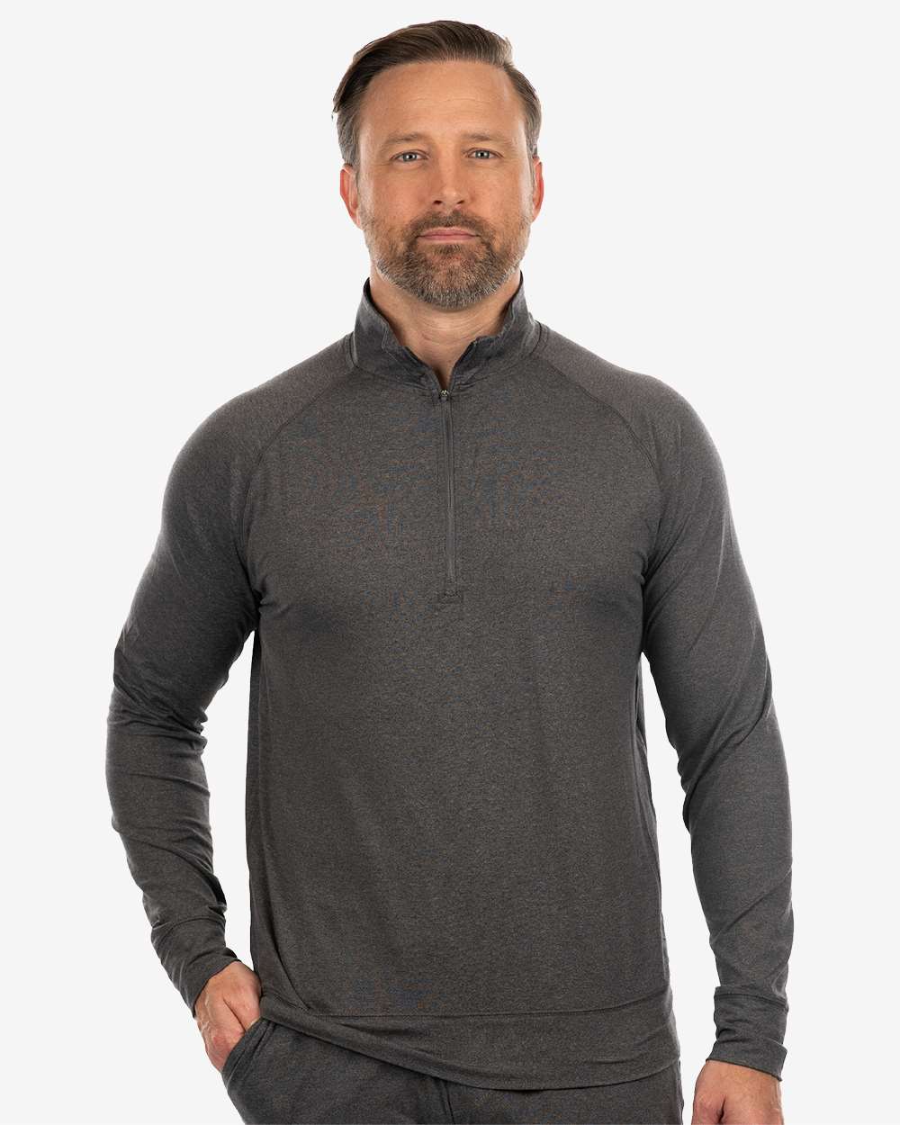Men's Dawn to Dusk Quarter-Zip Pullover - OnModelFront - B00886583 - Heather Charcoal