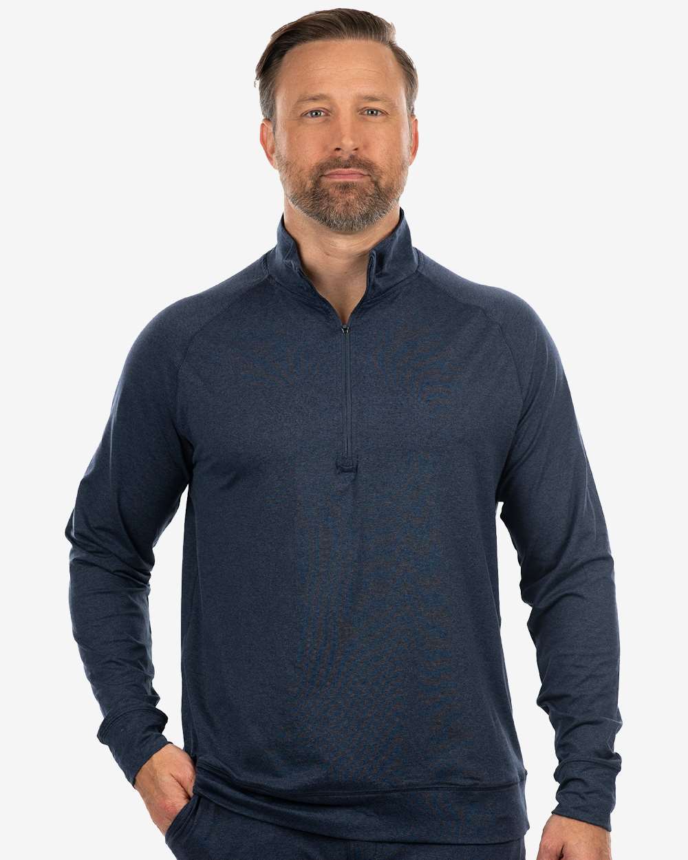 Men's Dawn to Dusk Quarter-Zip Pullover - OnModelFront - B00886653 - Heather Ink Blue