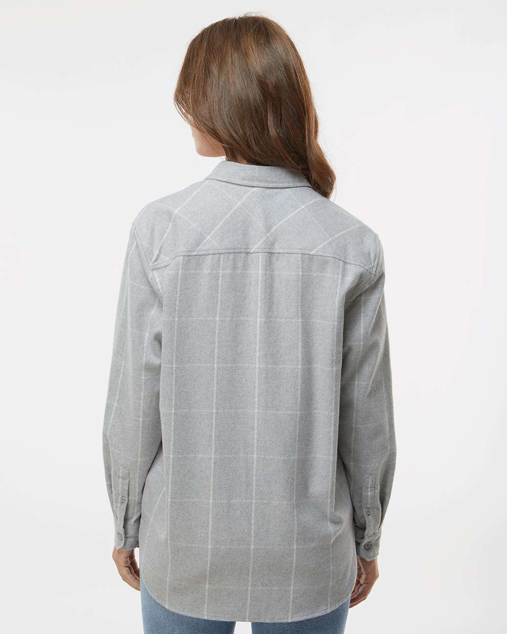 Women's Boyfriend Flannel - OnModelBack - B12986093 - Grey/ White
