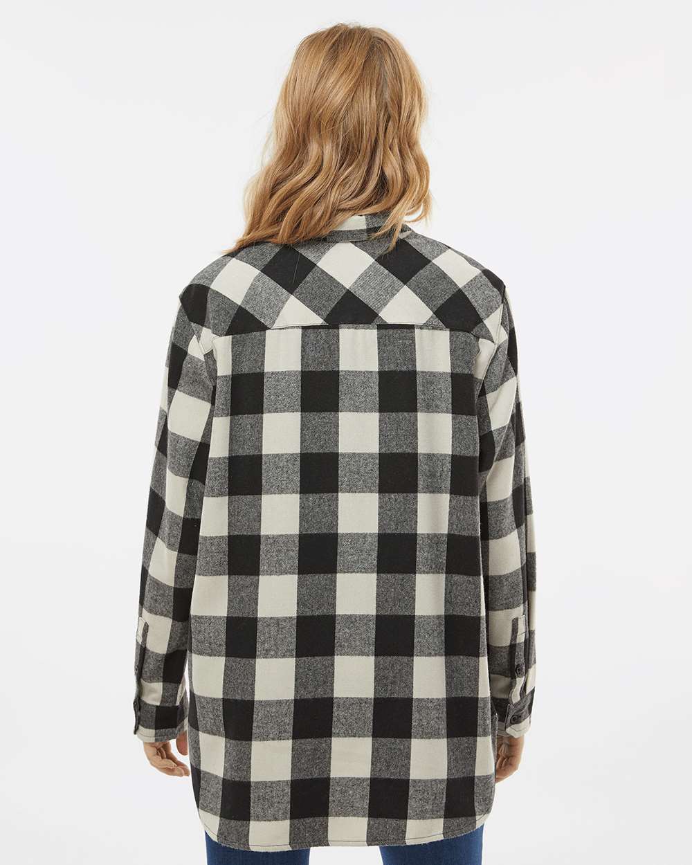 Women's Boyfriend Flannel - OnModelBack - B12986244 - Ecru/ Black Buffalo