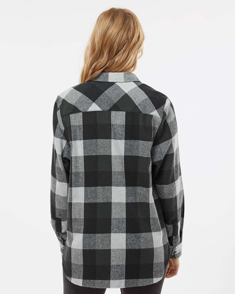 Women's Boyfriend Flannel - OnModelBack - B12986584 - Black/ Grey