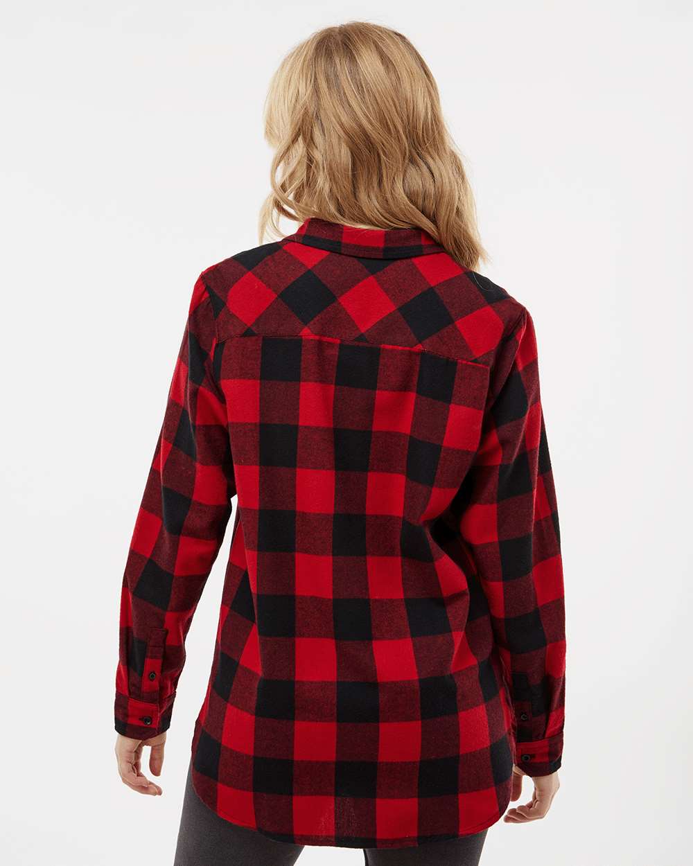 Women's Boyfriend Flannel - OnModelBack - B12986723 - Red/ Black Buffalo
