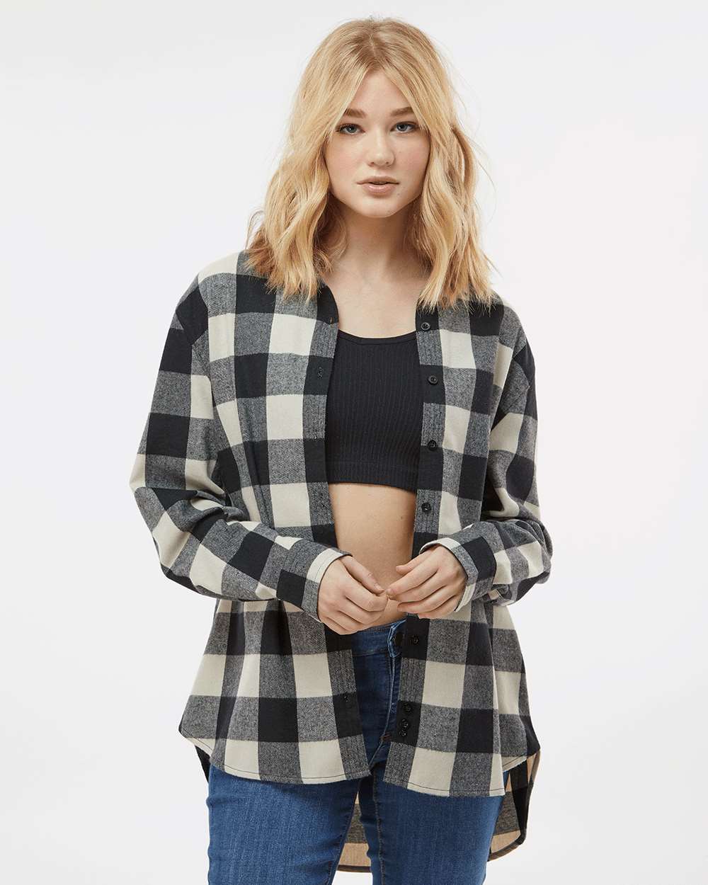 Women's Boyfriend Flannel - OnModelFront - B12986244 - Ecru/ Black Buffalo