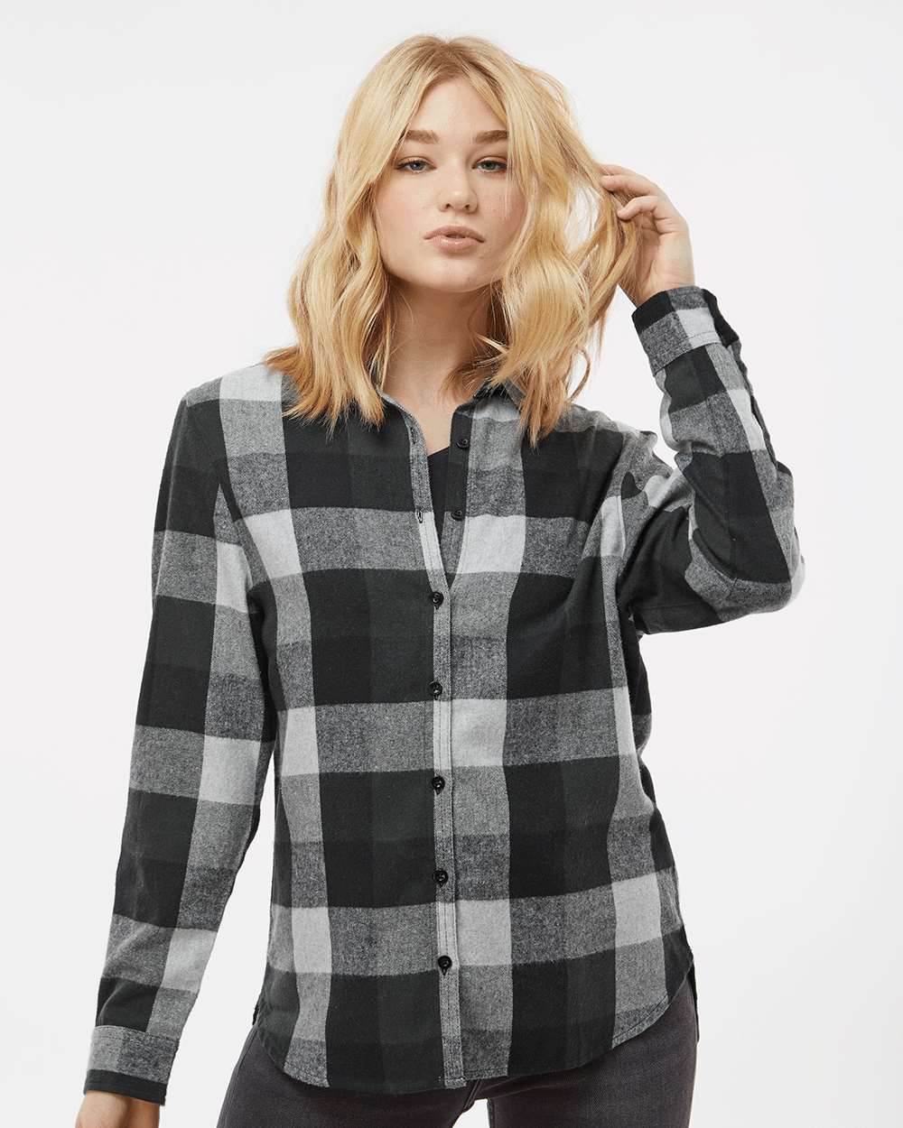 Women's Boyfriend Flannel - OnModelFront - B12986584 - Black/ Grey