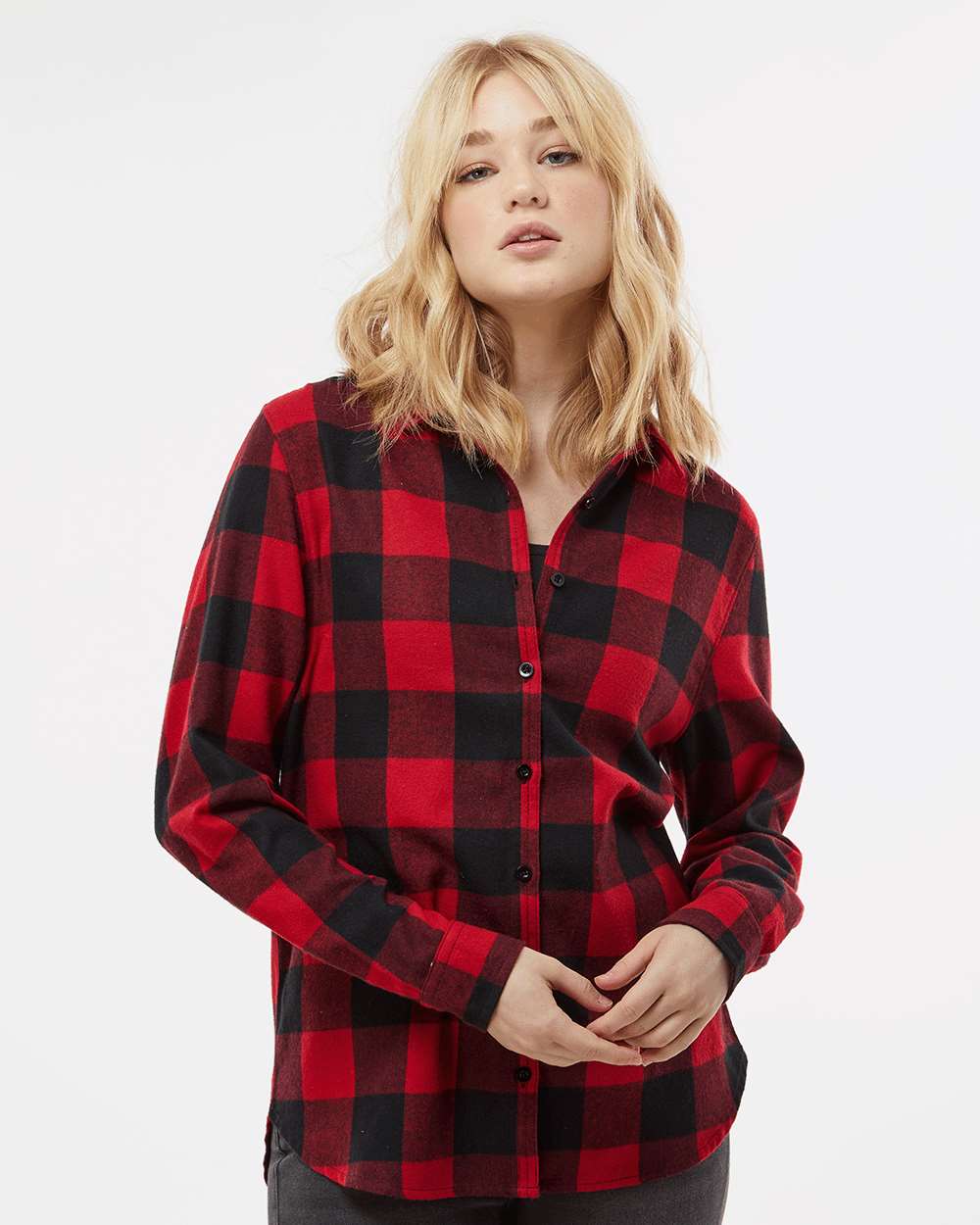 Women's Boyfriend Flannel - OnModelFront - B12986723 - Red/ Black Buffalo