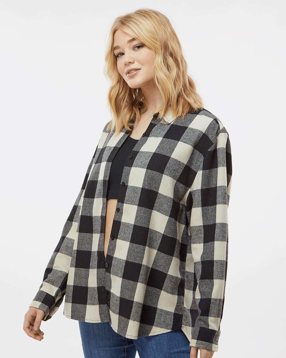 Women's Boyfriend Flannel - OnModelSide - B12986244 - Ecru/ Black Buffalo
