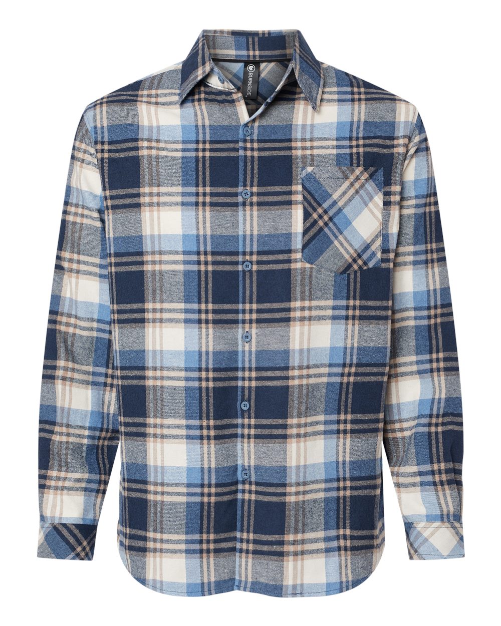 Men's Open Pocket Flannel Shirt - Front - B14786253 - Blue/ Ecru