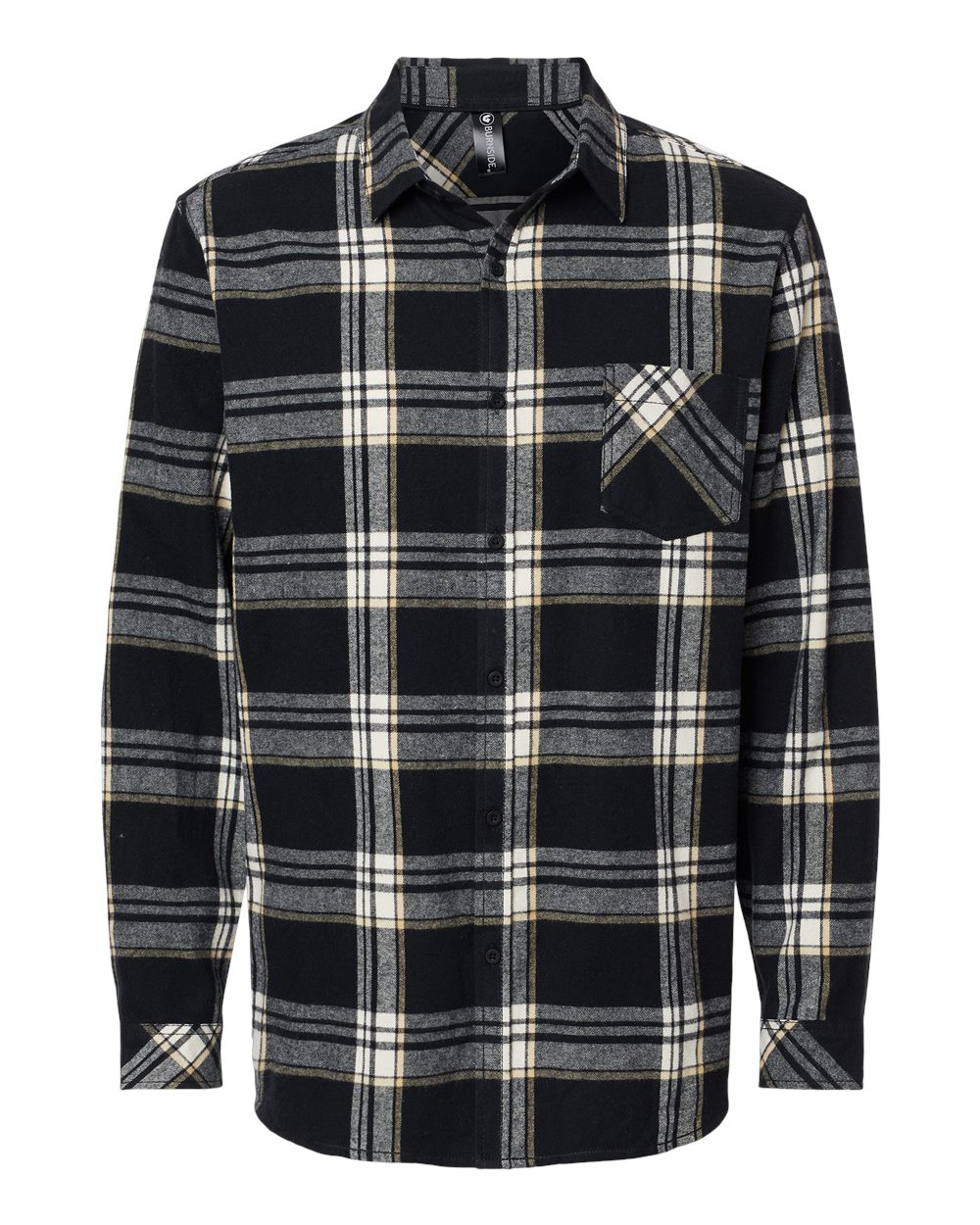 Men's Open Pocket Flannel Shirt - Front - B14786503 - Black/ Ecru