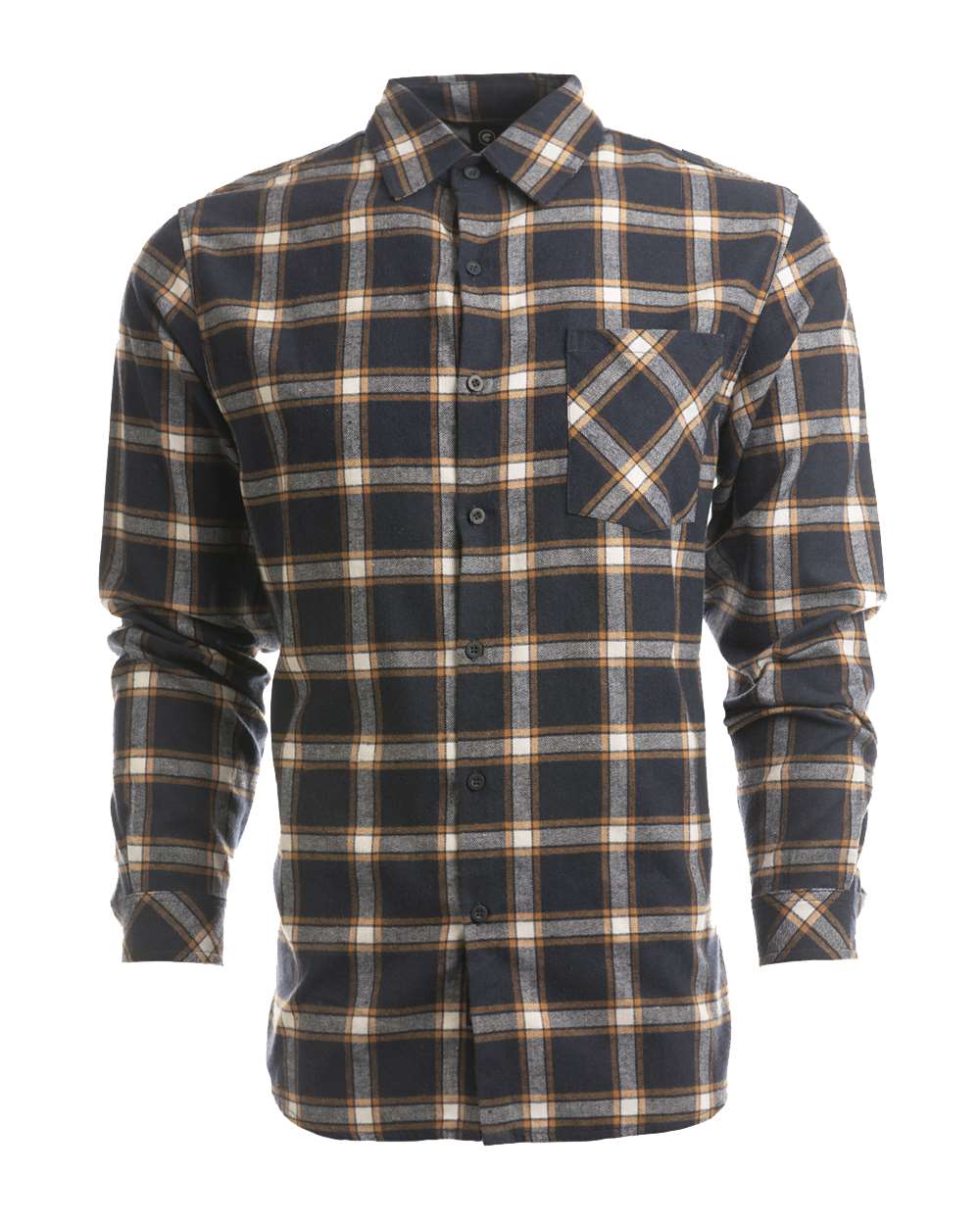 Men's Open Pocket Flannel Shirt - Front - B14786653 - Navy/ Orange