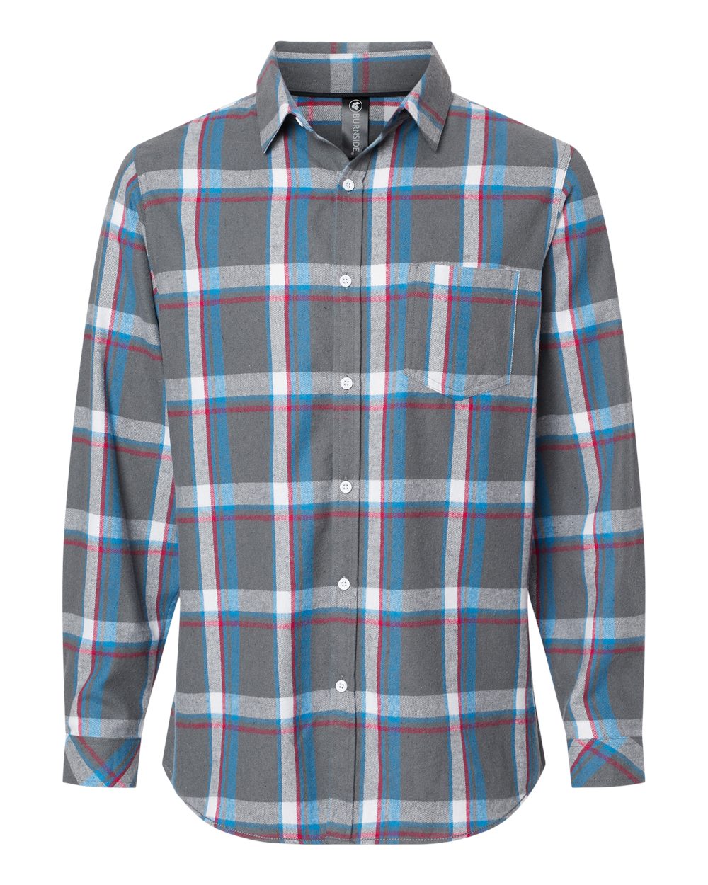 Men's Open Pocket Flannel Shirt - Front - B14786683 - Steel/ White