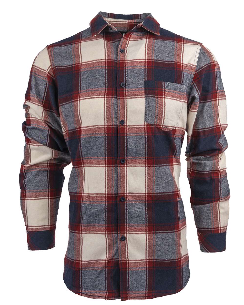 Men's Open Pocket Flannel Shirt - Front - B14786703 - Crimson/ Ecru