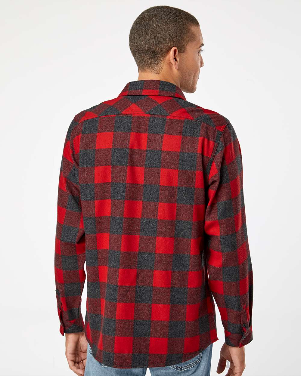 Men's Open Pocket Flannel Shirt - OnModelBack - B14786103 - Red/ Heather Black