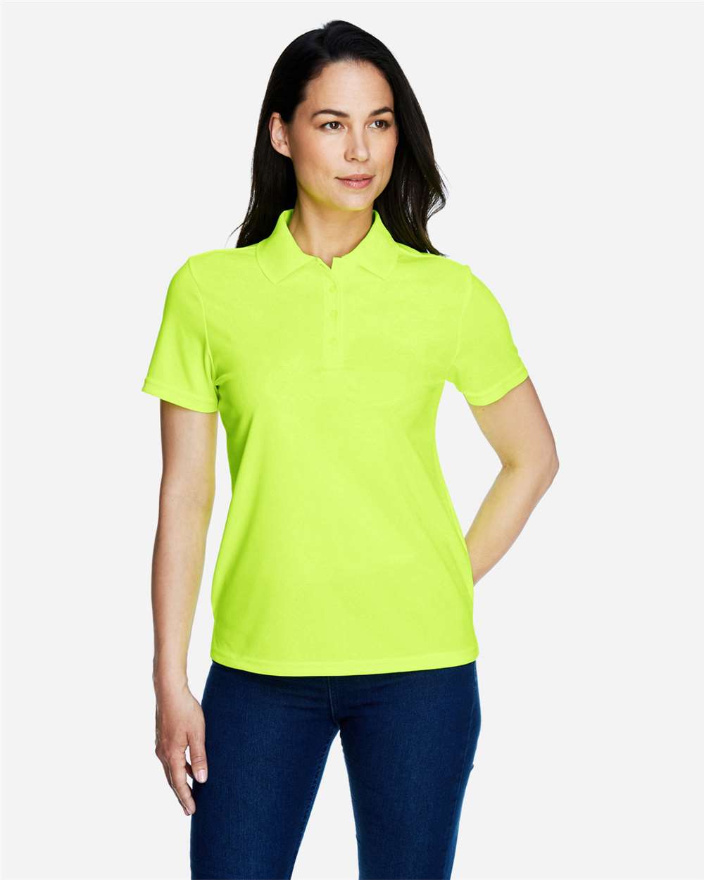 Women's Origin Performance Piqué Polo - OnModelFront - B205A7162 - Safety Yellow