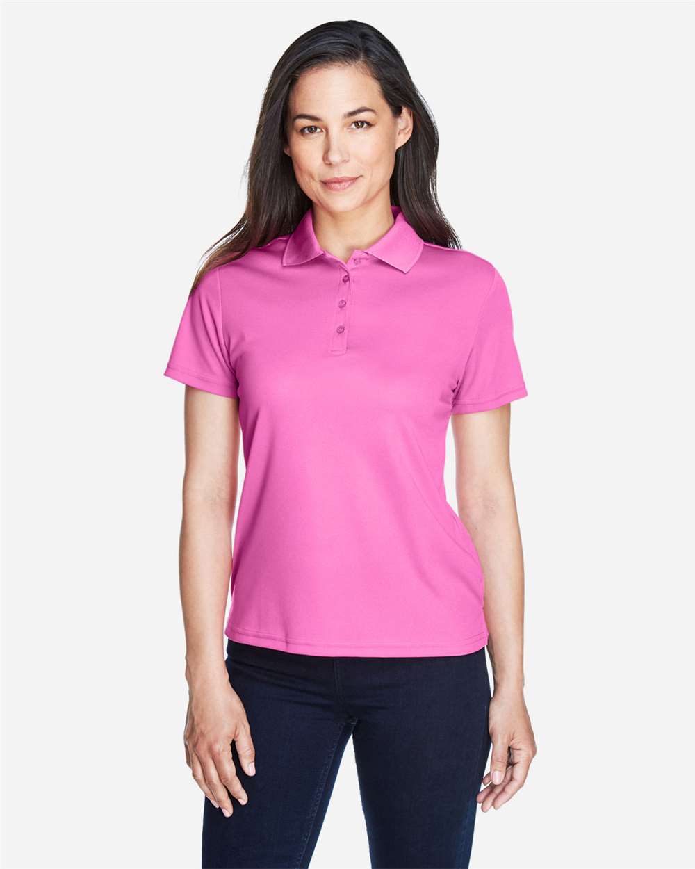 Women's Origin Performance Piqué Polo - OnModelFront - B205A7302 - Charity Pink