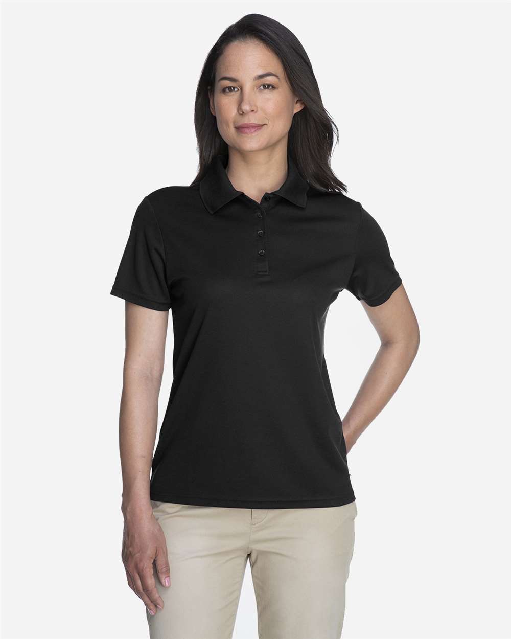 Women's Origin Performance Piqué Polo - OnModelFront - B205A7502 - Black
